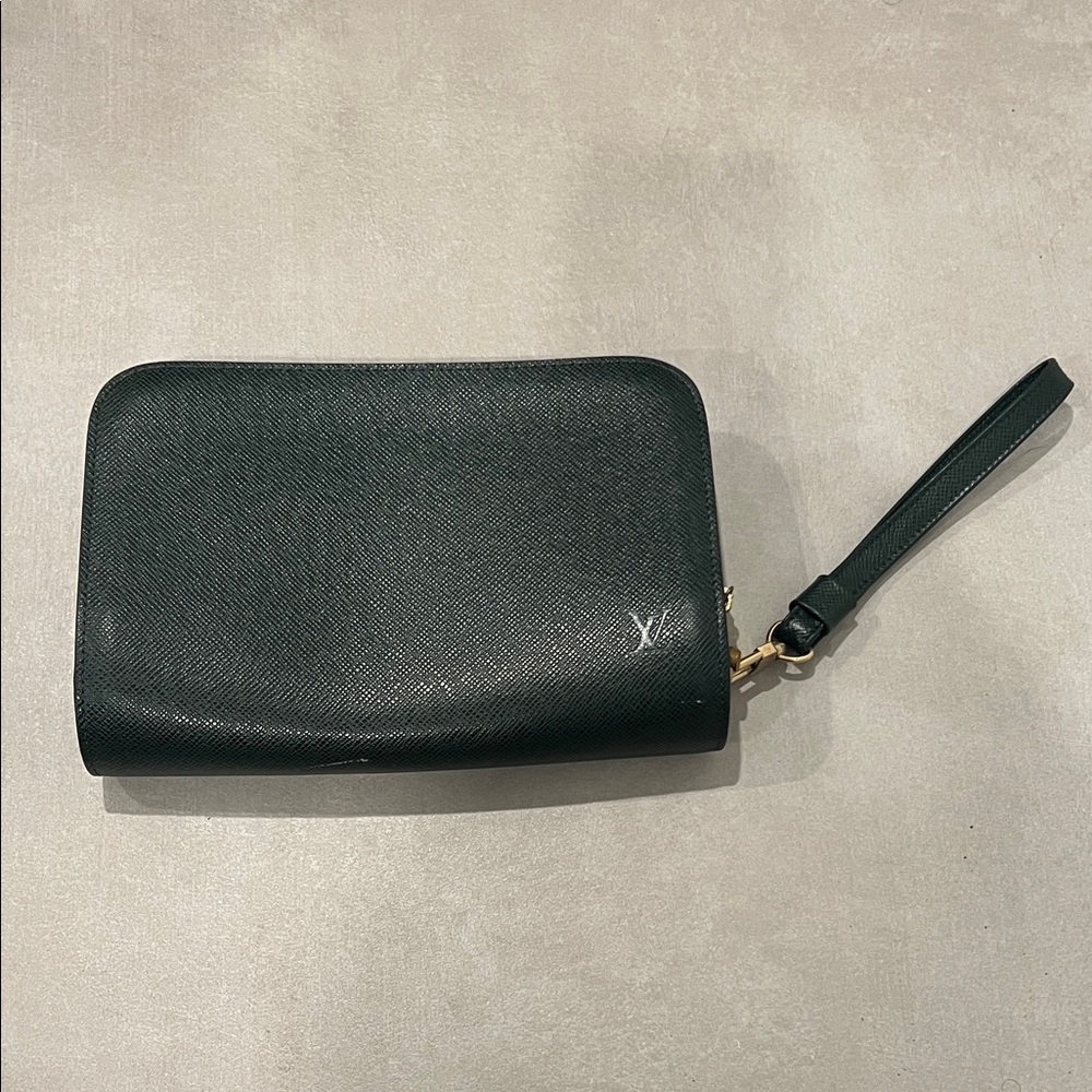 Louis Vuitton Orsay Jade Saffiano Leather Wristlet